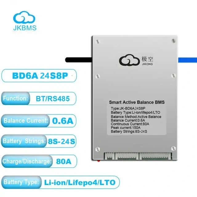 Smart BMS 80А 8S-24S Lifepo4/Li-ion/LTO с активной балансировкой 0.6А (JK-BD6A24S8P) с кнопкой JiKong купить
